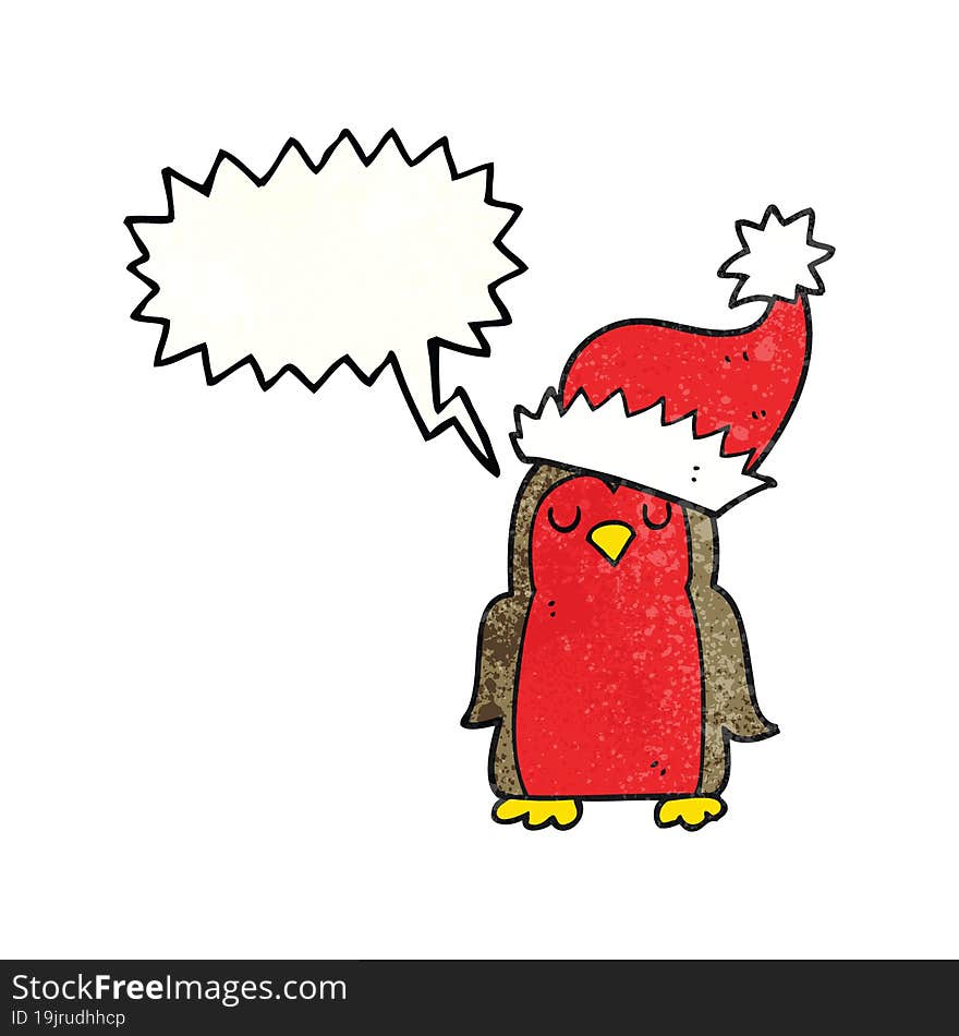 Speech Bubble Textured Cartoon Christmas Robin