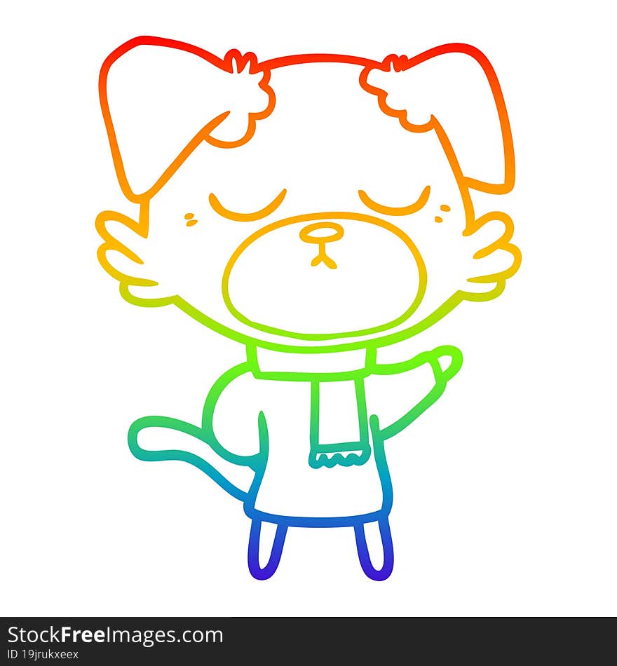 rainbow gradient line drawing of a cute cartoon dog