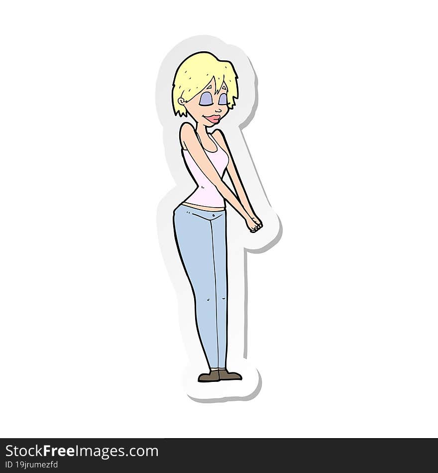 sticker of a cartoon content woman