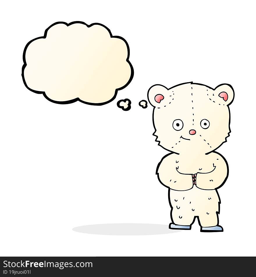 cartoon teddy polar bear cub with thought bubble