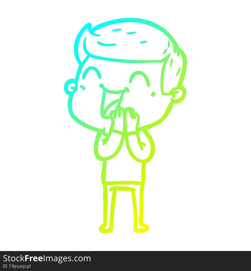 cold gradient line drawing of a cartoon man laughing