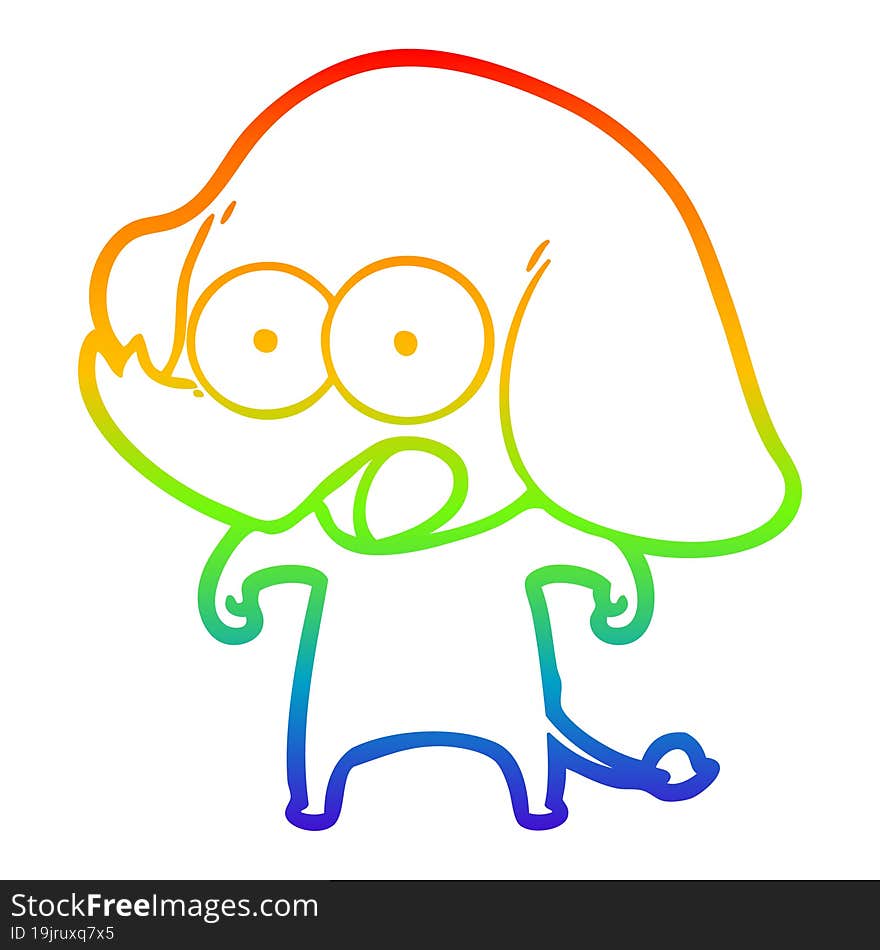 Rainbow Gradient Line Drawing Cute Cartoon Elephant