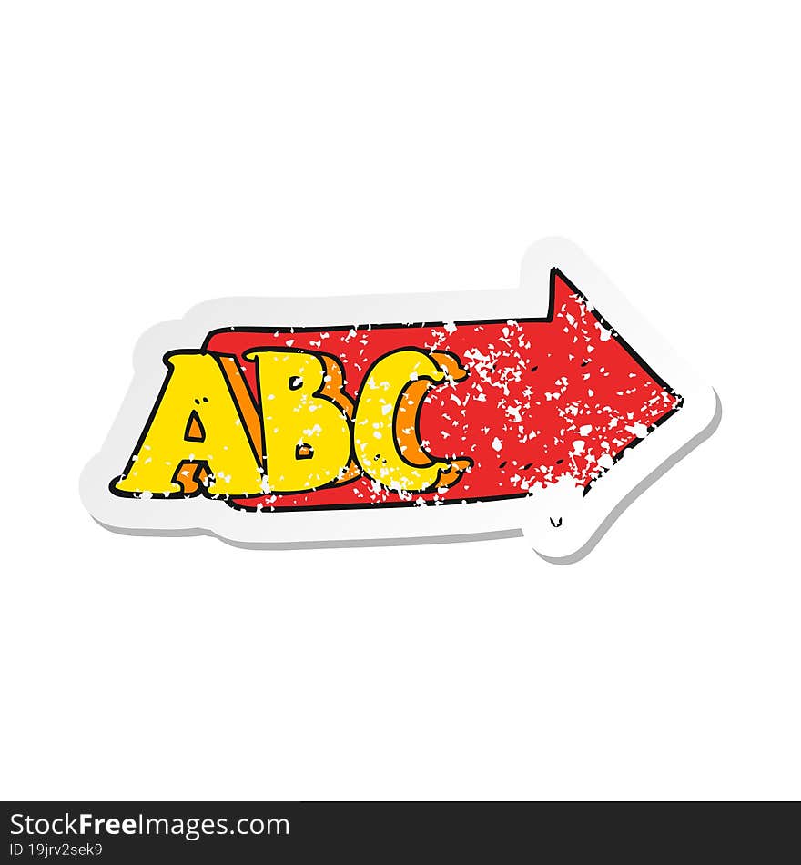 Retro Distressed Sticker Of A Cartoon ABC Symbol