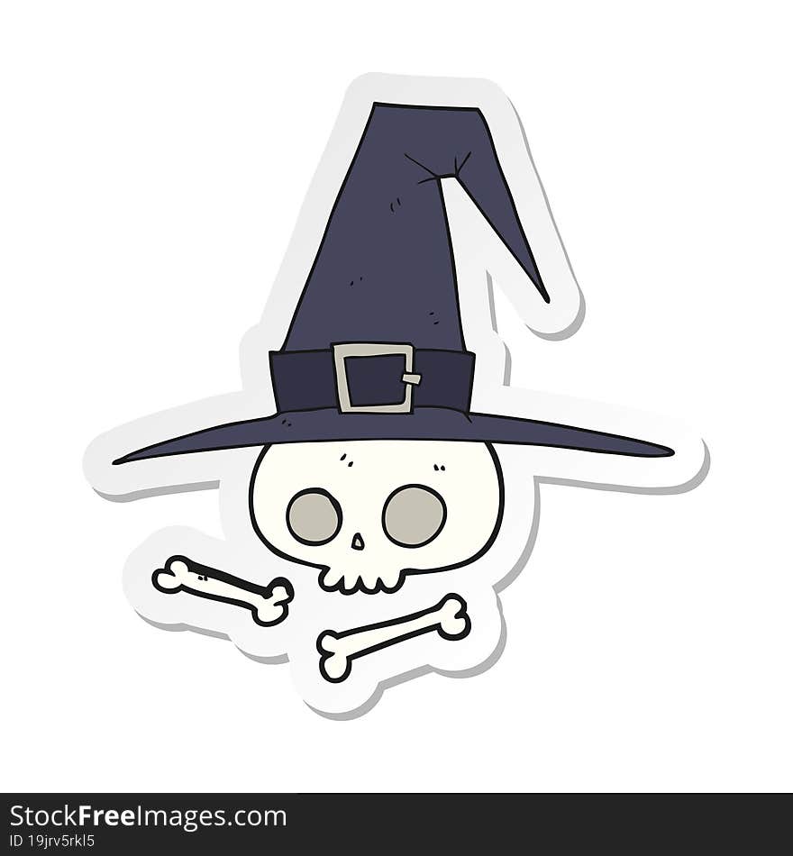 sticker of a cartoon witch hat with skull