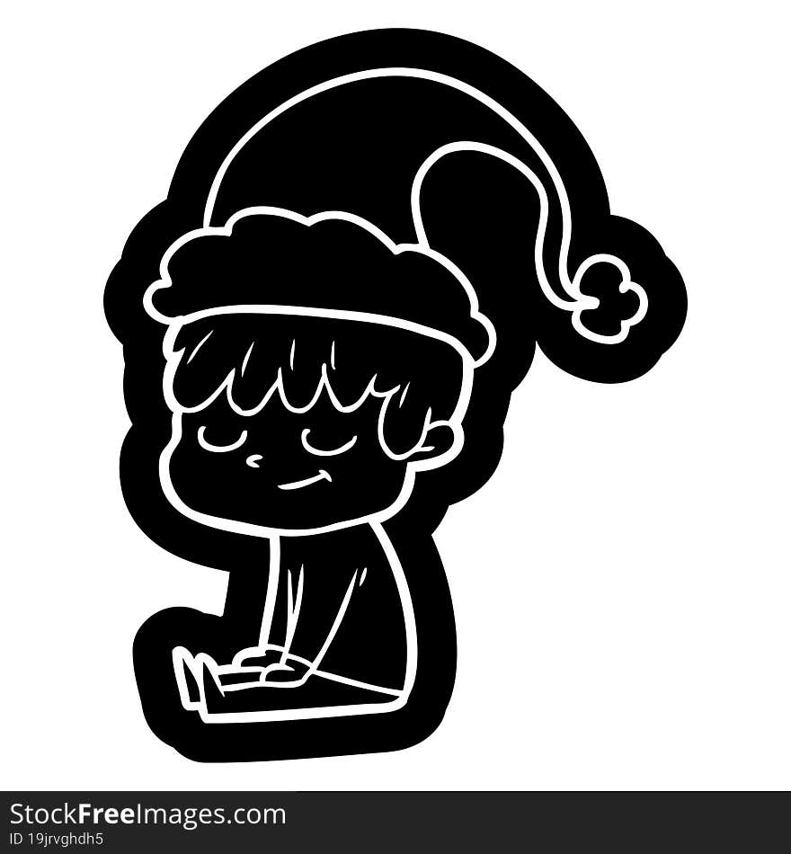 cartoon icon of a happy boy wearing santa hat