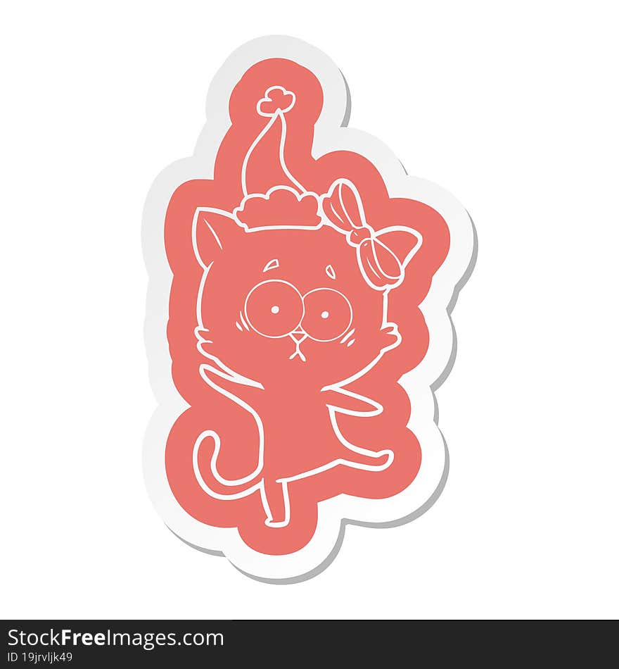 quirky cartoon  sticker of a cat wearing santa hat