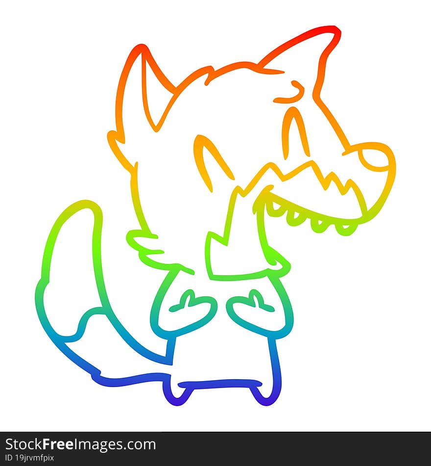 Rainbow Gradient Line Drawing Laughing Fox Cartoon