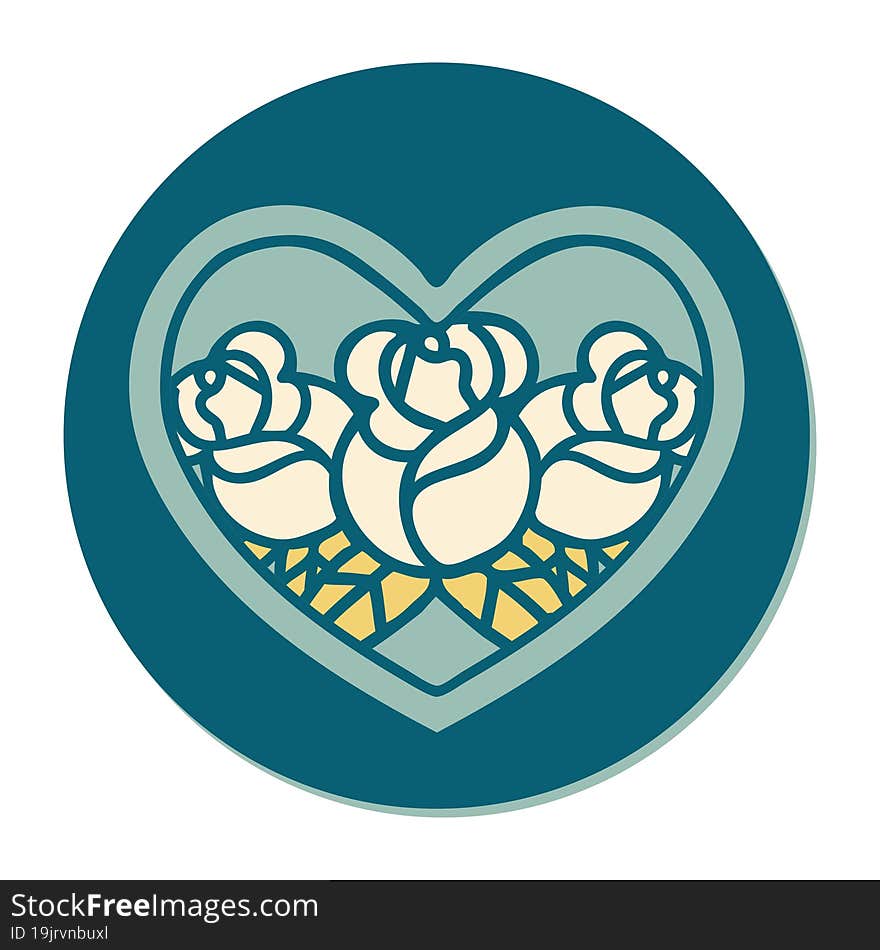 Tattoo Style Sticker Of A Heart And Flowers