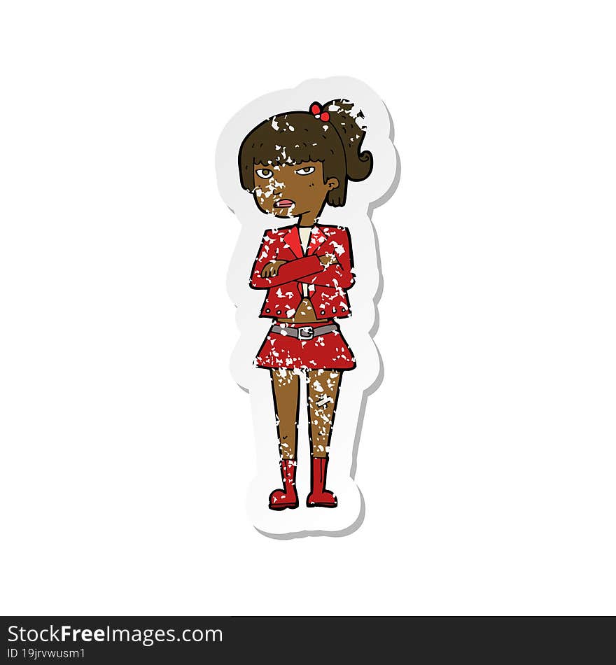 Retro Distressed Sticker Of A Cartoon Cool Girl