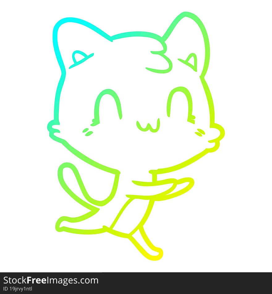 cold gradient line drawing of a cartoon happy cat