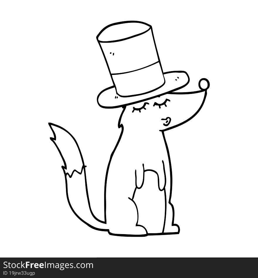 cartoon wolf whistling wearing top hat