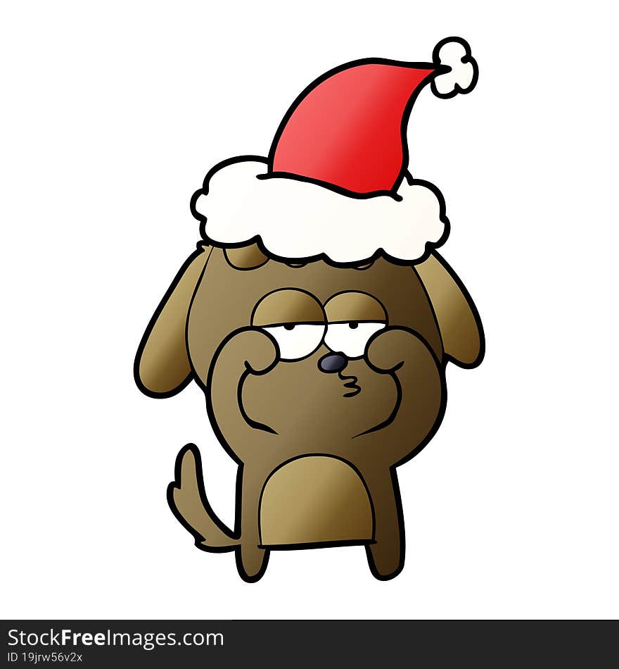 gradient cartoon of a tired dog wearing santa hat