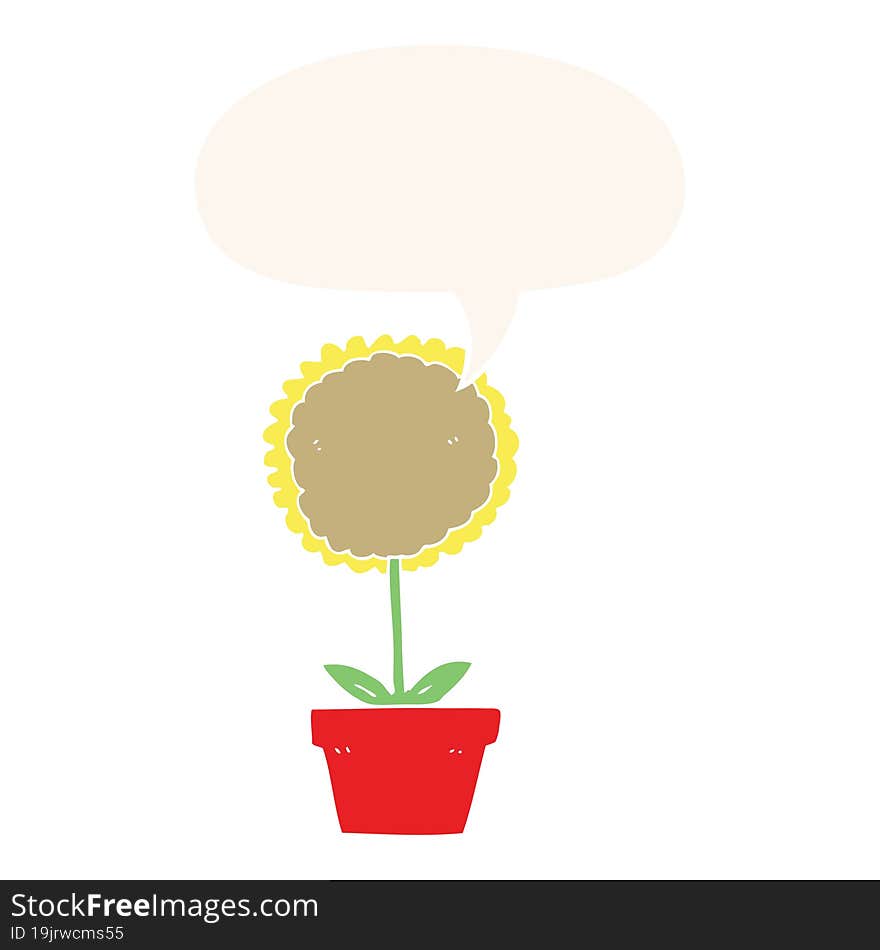 Cute Cartoon Flower And Speech Bubble In Retro Style