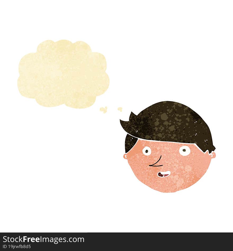 cartoon happy face with thought bubble