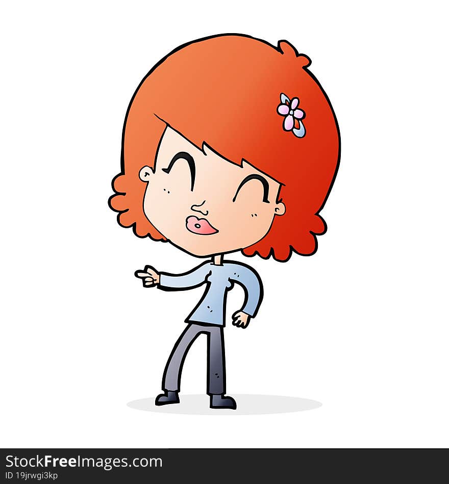 cartoon happy woman pointing