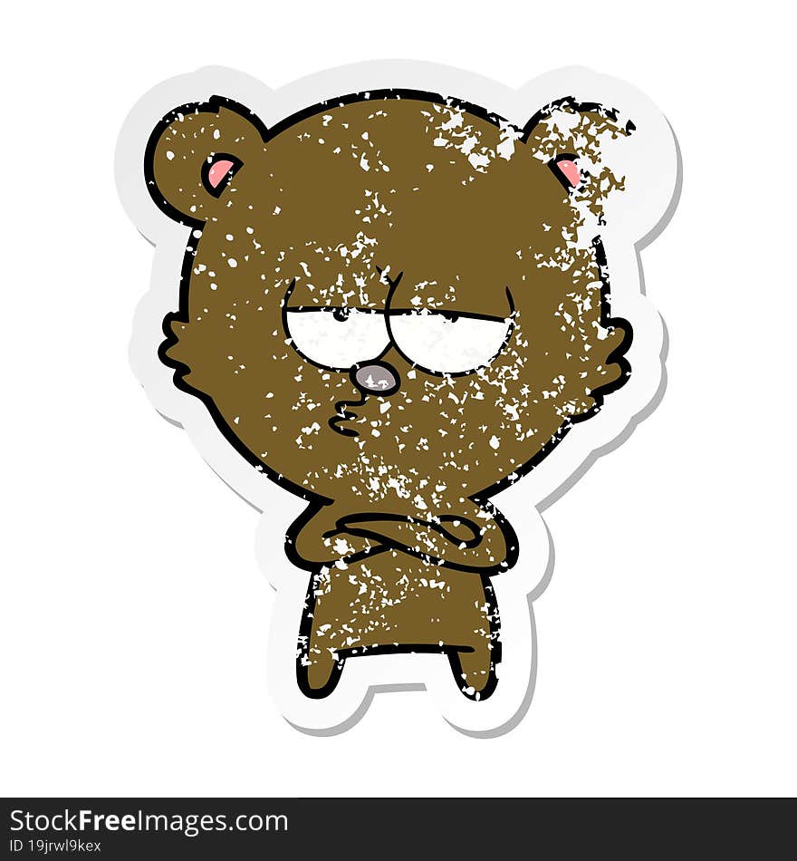 distressed sticker of a bored bear cartoon