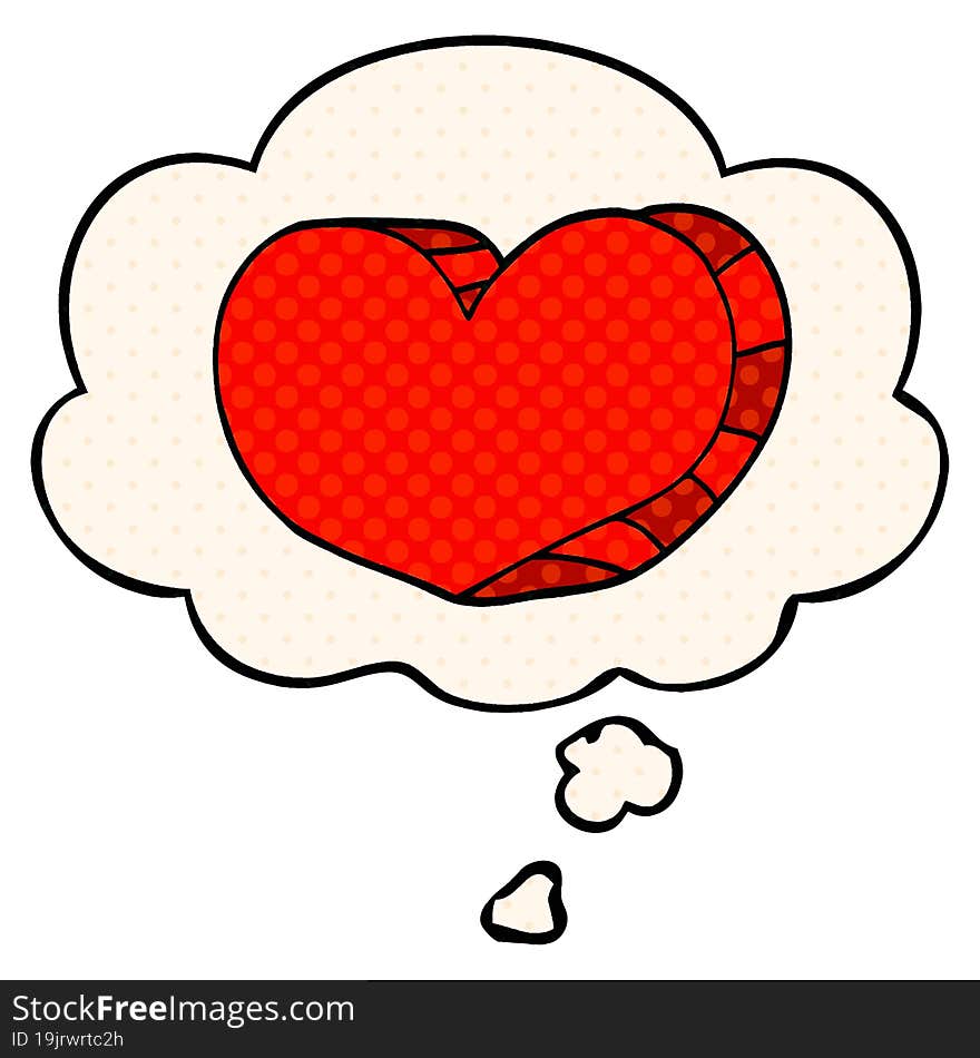 cartoon love heart with thought bubble in comic book style