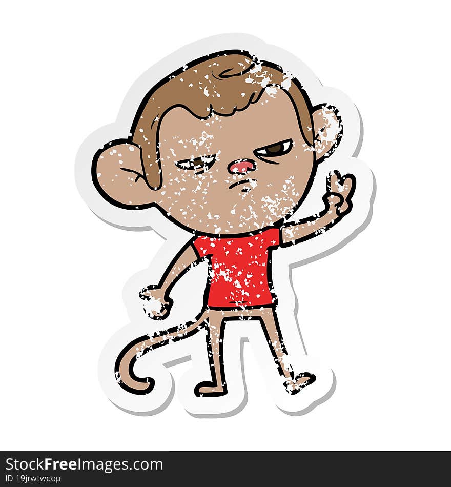 Distressed Sticker Of A Cartoon Annoyed Monkey