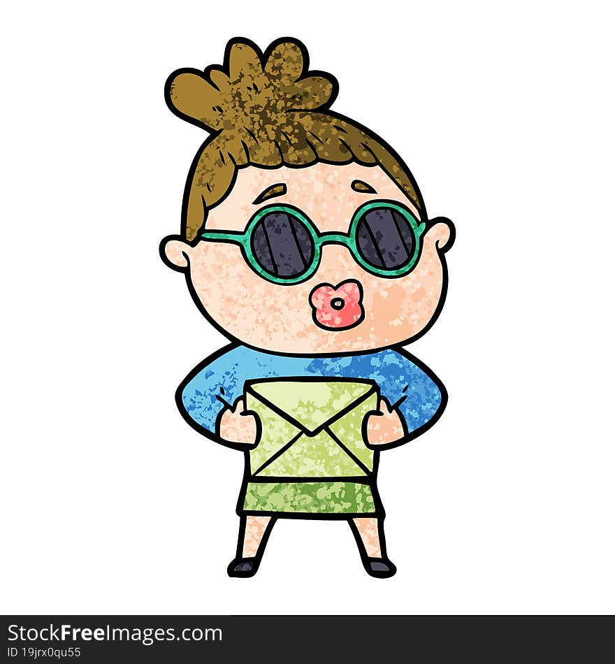 cartoon woman wearing sunglasses. cartoon woman wearing sunglasses