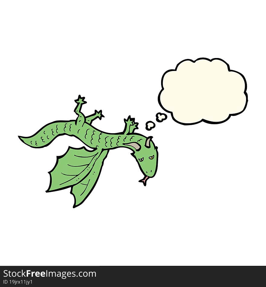 cartoon little dragon with thought bubble