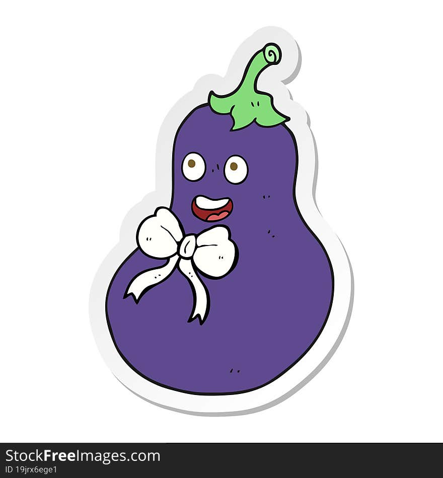 Sticker Of A Cartoon Eggplant