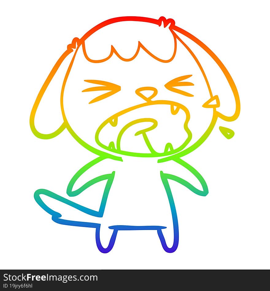 rainbow gradient line drawing of a cute cartoon dog barking