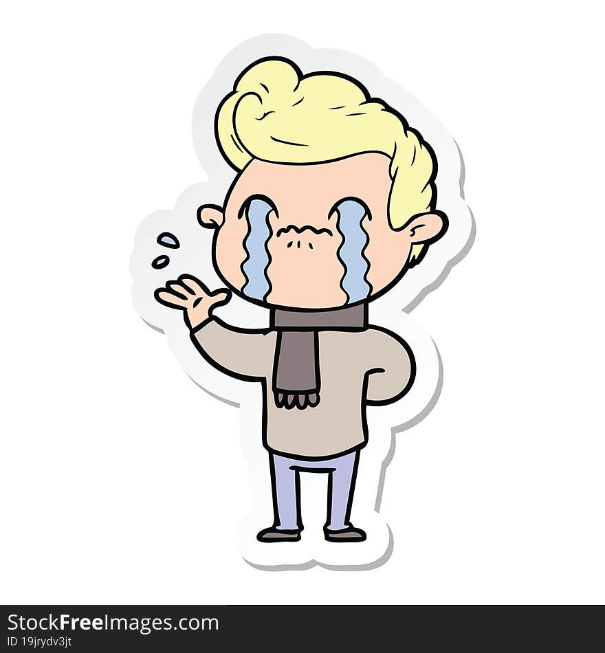 sticker of a cartoon man crying