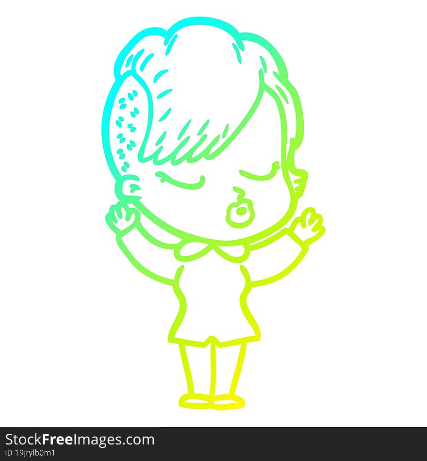 cold gradient line drawing cartoon pretty hipster girl