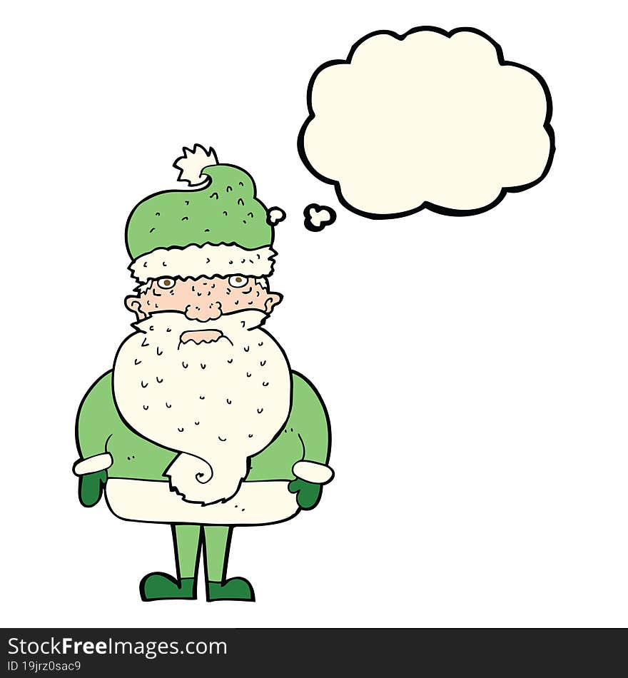 cartoon santa claus with thought bubble