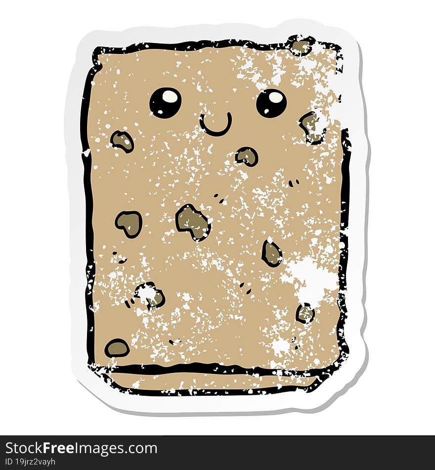 distressed sticker of a cartoon biscuit