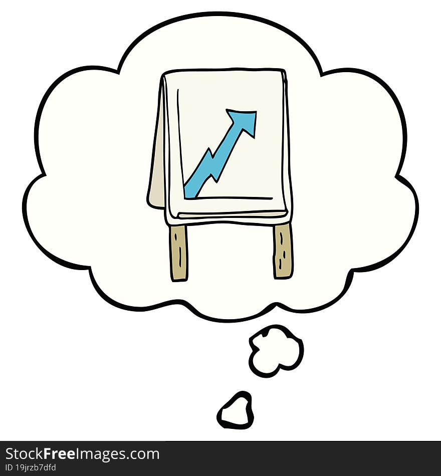 cartoon business chart with arrow with thought bubble