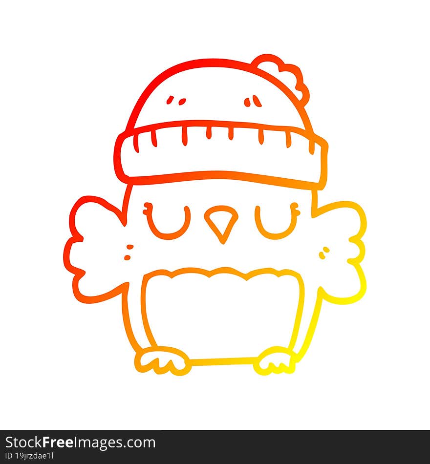 warm gradient line drawing cute cartoon owl in hat