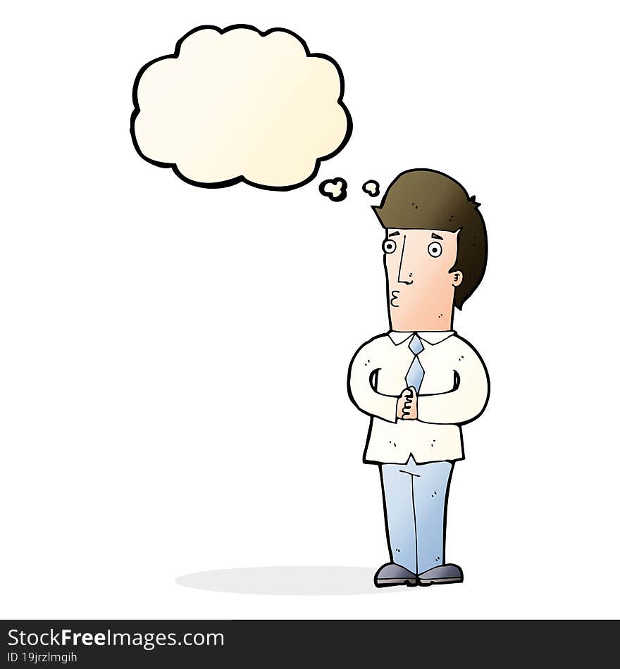 cartoon nervous man with thought bubble