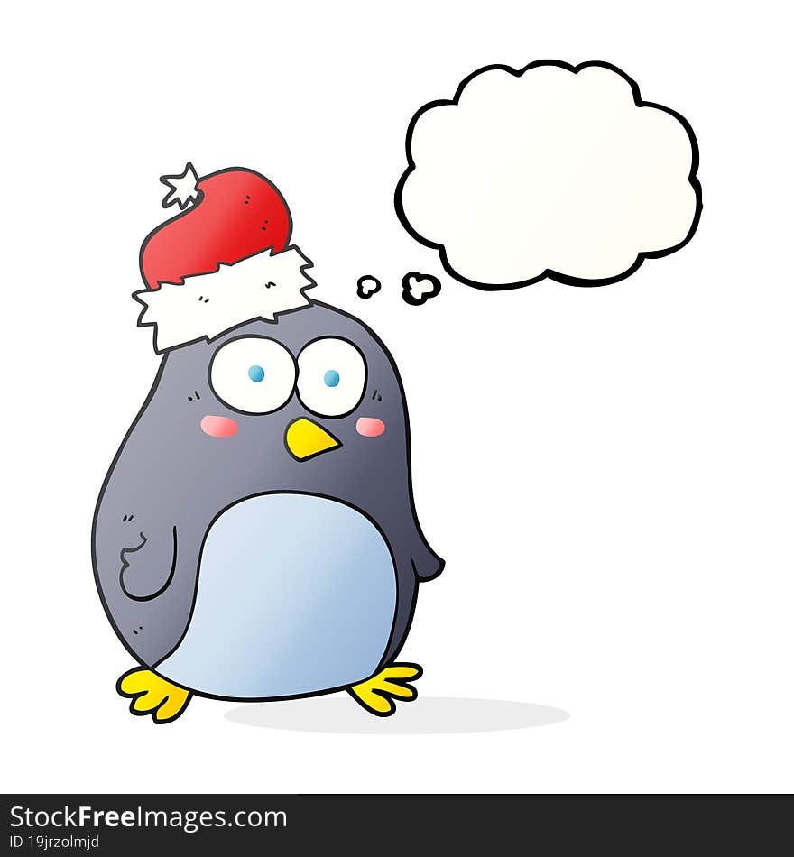 freehand drawn thought bubble cartoon penguin