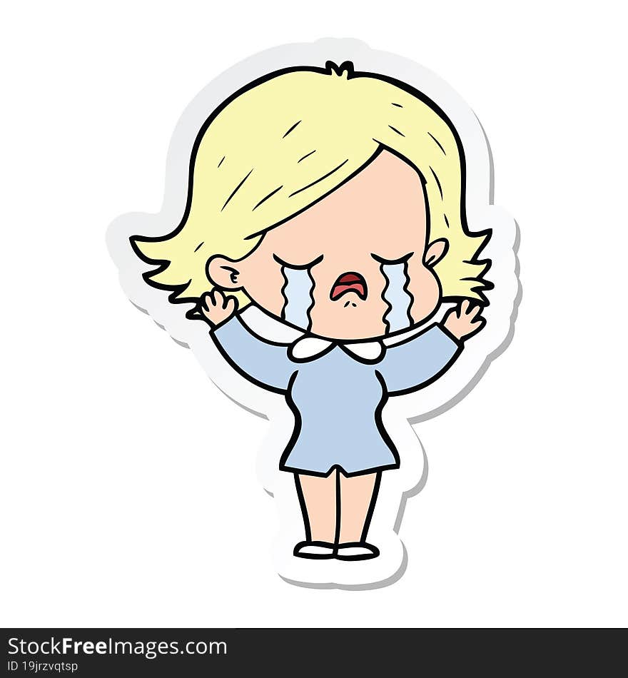 sticker of a cartoon girl crying