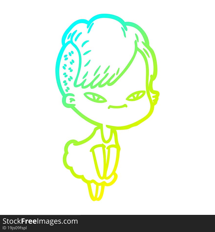 Cold Gradient Line Drawing Cute Cartoon Girl With Hipster Haircut