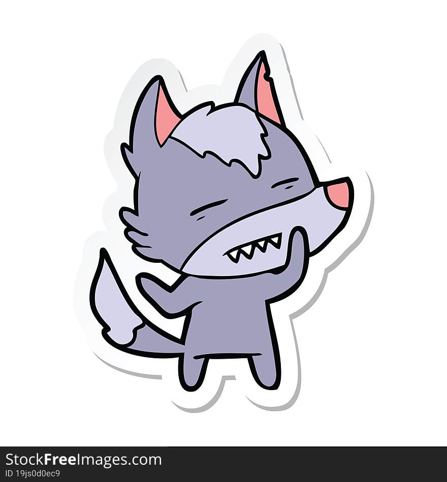 Sticker Of A Cartoon Wolf Showing Teeth