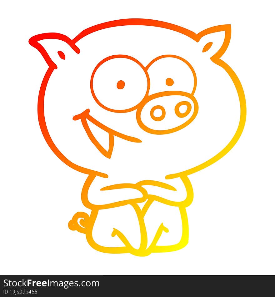 warm gradient line drawing cheerful sitting pig cartoon