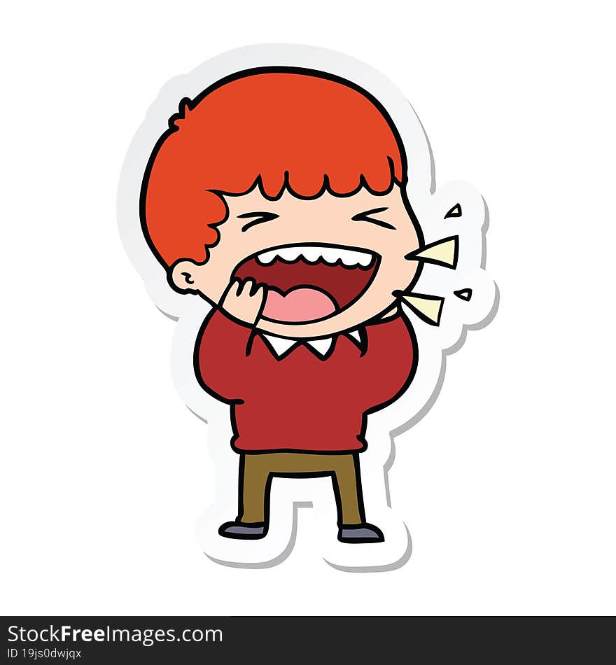 sticker of a cartoon laughing man