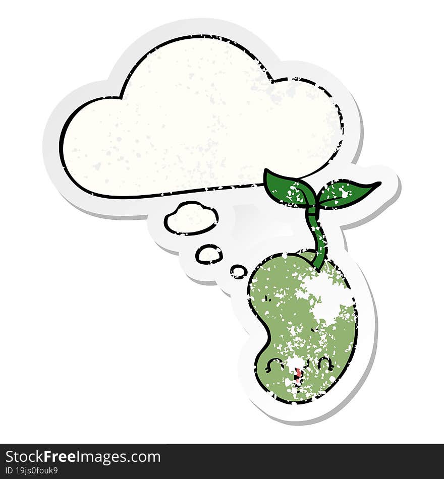 Cute Cartoon Seed Sprouting And Thought Bubble As A Distressed Worn Sticker