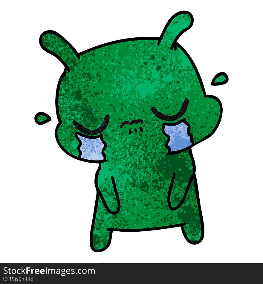 textured cartoon of cute sad alien