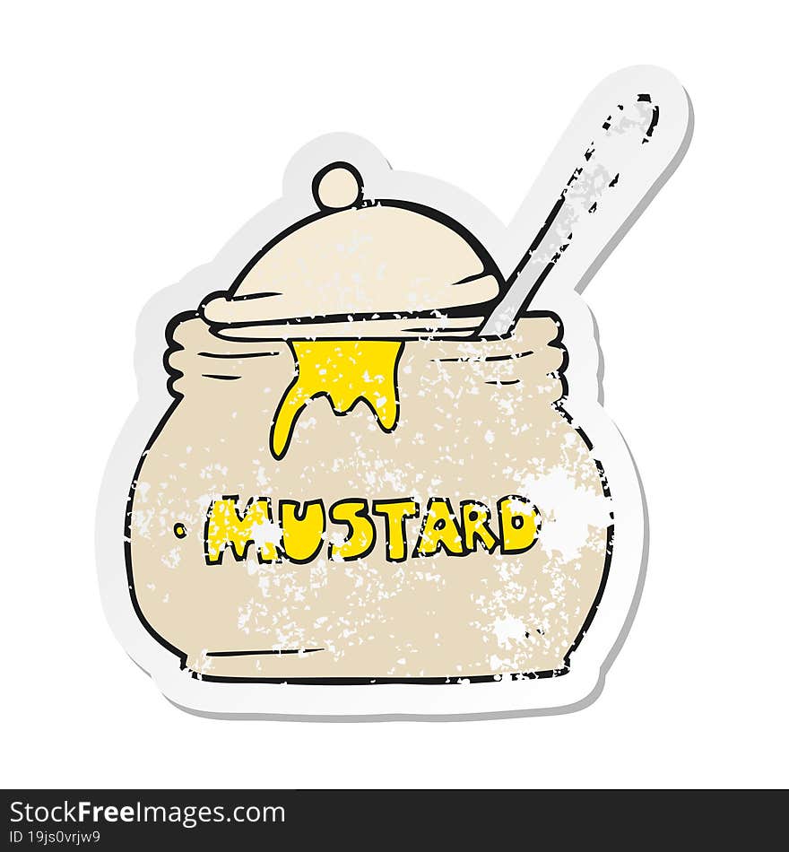 retro distressed sticker of a cartoon mustard pot