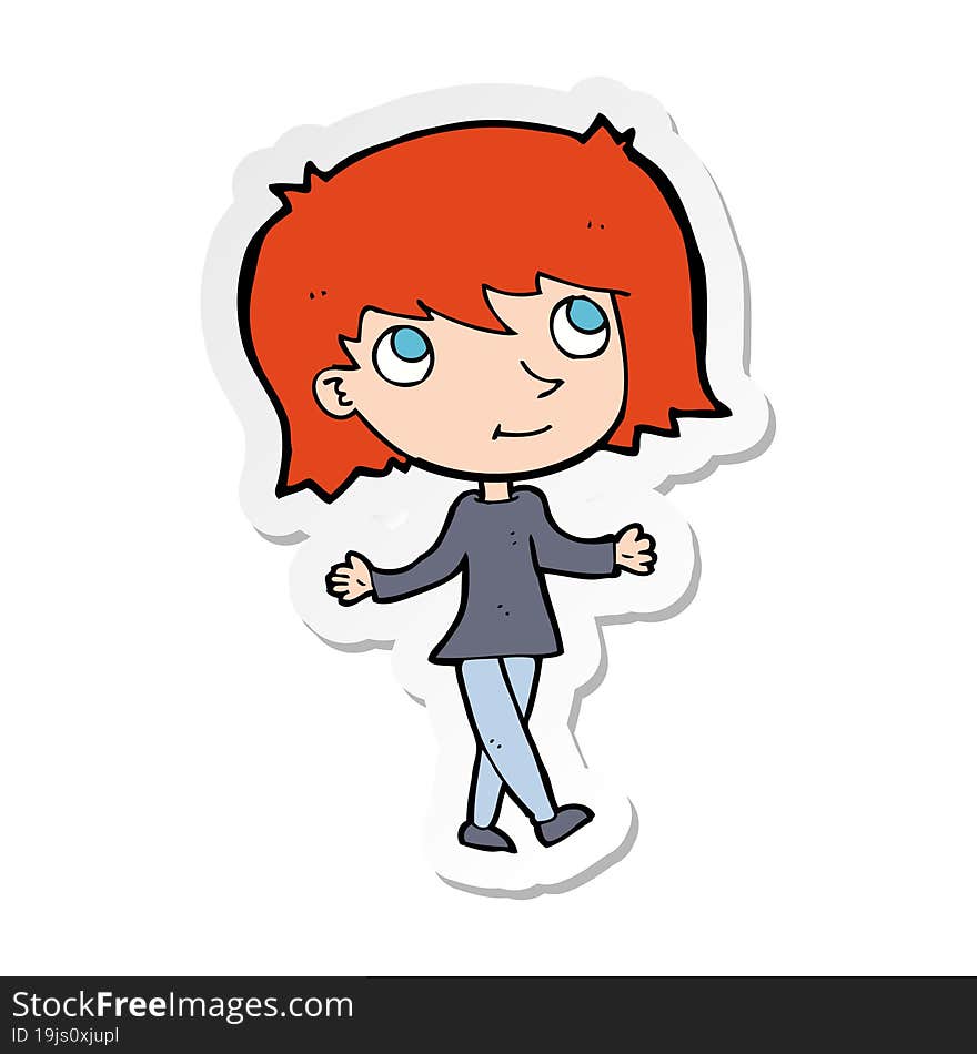 Sticker Of A Cartoon Girl With No Worries