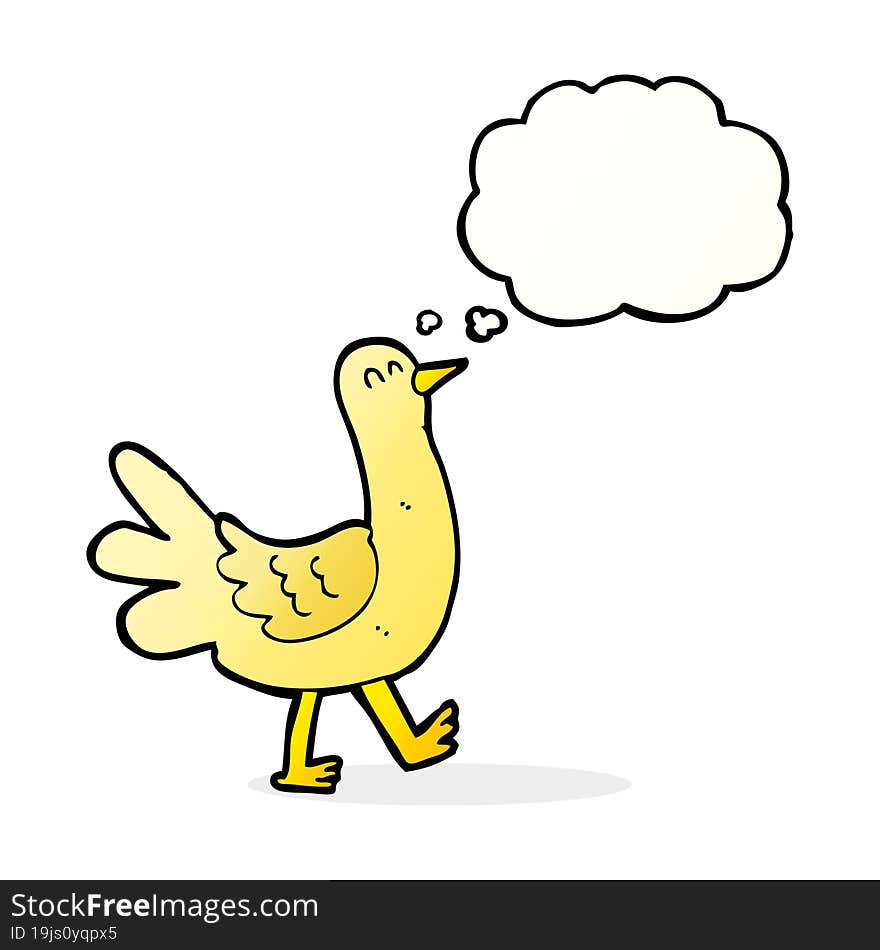 cartoon walking bird with thought bubble