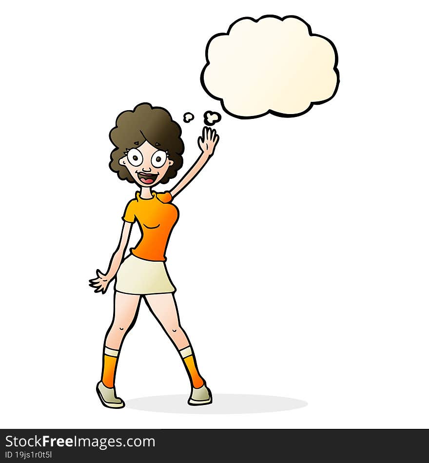 cartoon woman dancing with thought bubble