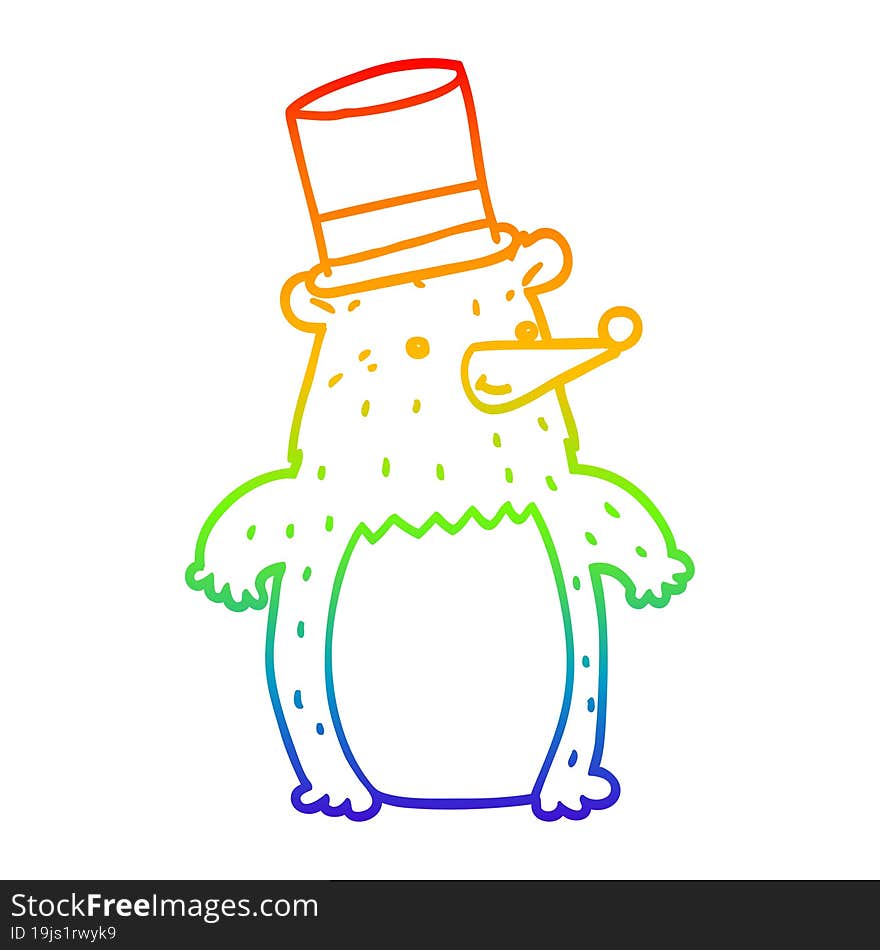 rainbow gradient line drawing cartoon bear in top hat