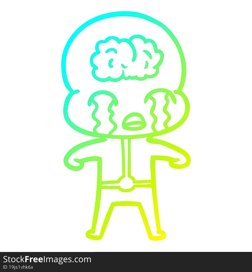 cold gradient line drawing cartoon big brain alien crying