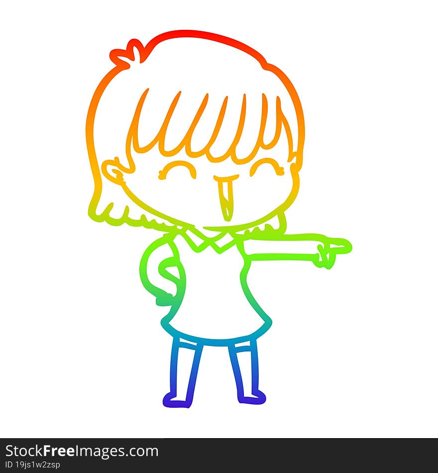 rainbow gradient line drawing of a cartoon woman