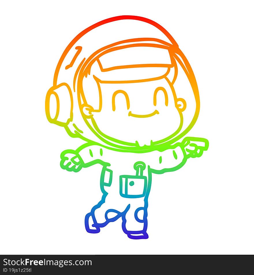 rainbow gradient line drawing happy cartoon astronaut man