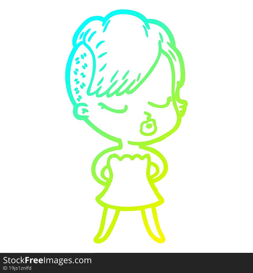 cold gradient line drawing cartoon pretty hipster girl